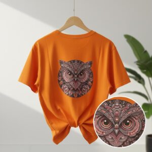 Unisex Oversize Baskılı Tişort - Baykuş