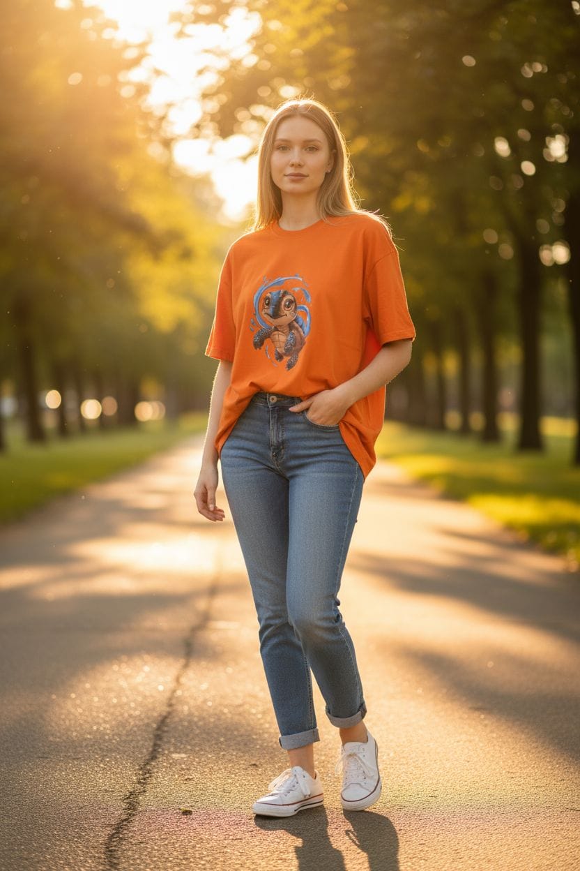 Unisex Oversize Baskılı Tişort - Kaplunbağ - Görsel 2