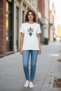 Unisex Oversize Baskılı Tişort - Kadın Moto