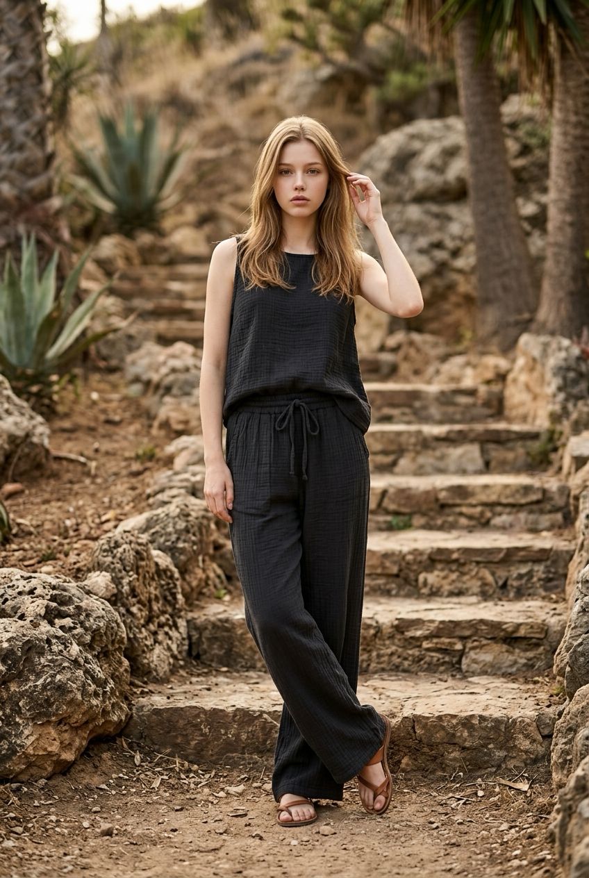 Müslin Palazzo Pantalon - Görsel 4