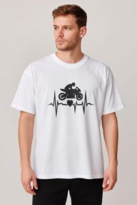 Unisex Oversize Baskılı Tişort - Mavi