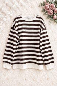 Kadın Bisiklet Yaka Çizgili Oversize Sweatshirt